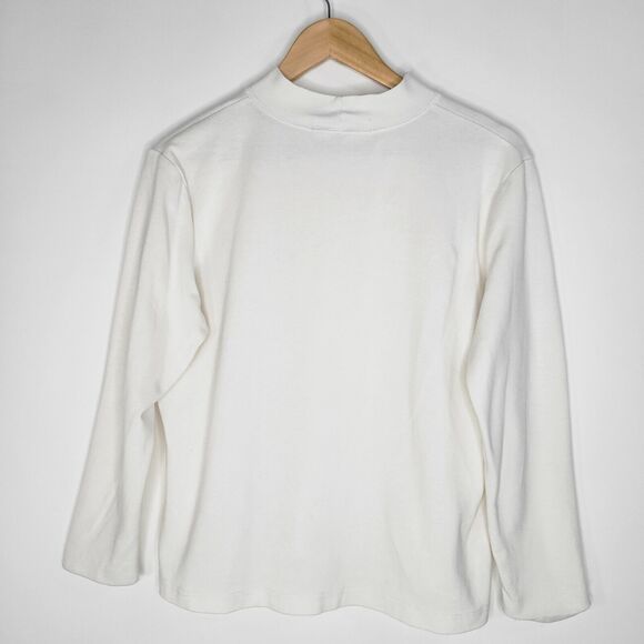 Vintage Off-White Embroidered Mock Neck Size L Tulip Cotton Blend USA Flowers - Picture 5 of 10
